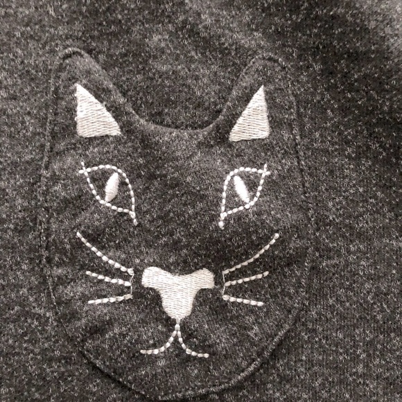 En Creme Cat Kitty Dress. Gray bib dress embroidered cats on pockets Size Medium - Picture 6 of 11